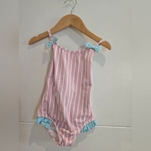 Babycottons Pink and White Striped Outfit with Blue Details